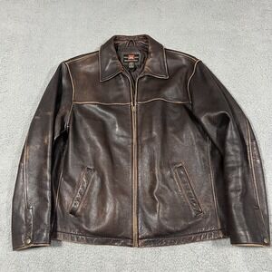 Members Mark Brown Leather Jacket Mens Large Zip Lightly Distressed Brown Bomber